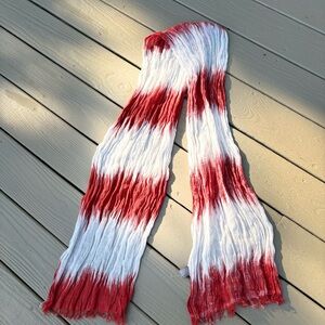 NWOT J. JILL Orange  & White Crinkle LINEN Scarf with Fringes, Size: 72”L x 20”W